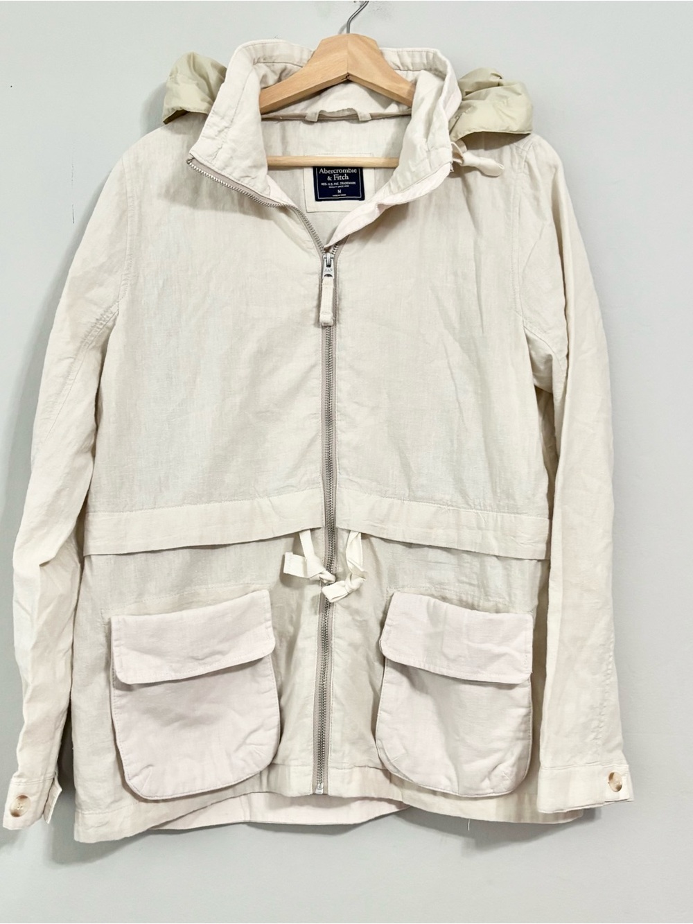 Abercrombie & Fitch Linen Blend Utility Hooded Jacket